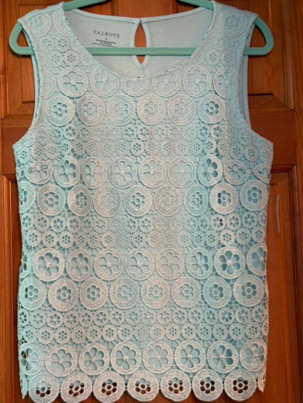 Talbots NWT, Woman's lace top, Color Aqua, Size Medium.